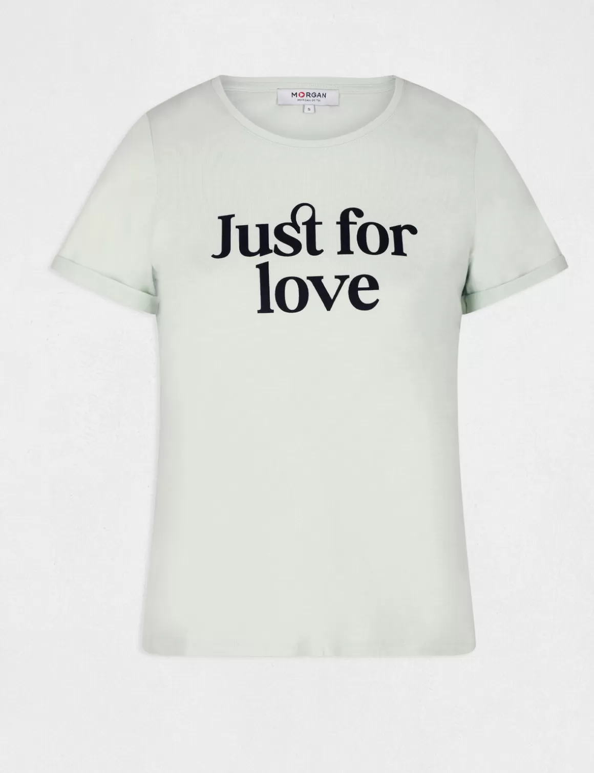 Morgan Tops Et T-Shirts>T-Shirt Manches Courtes A Inscription Vert Clair Femme | Vert_Clair