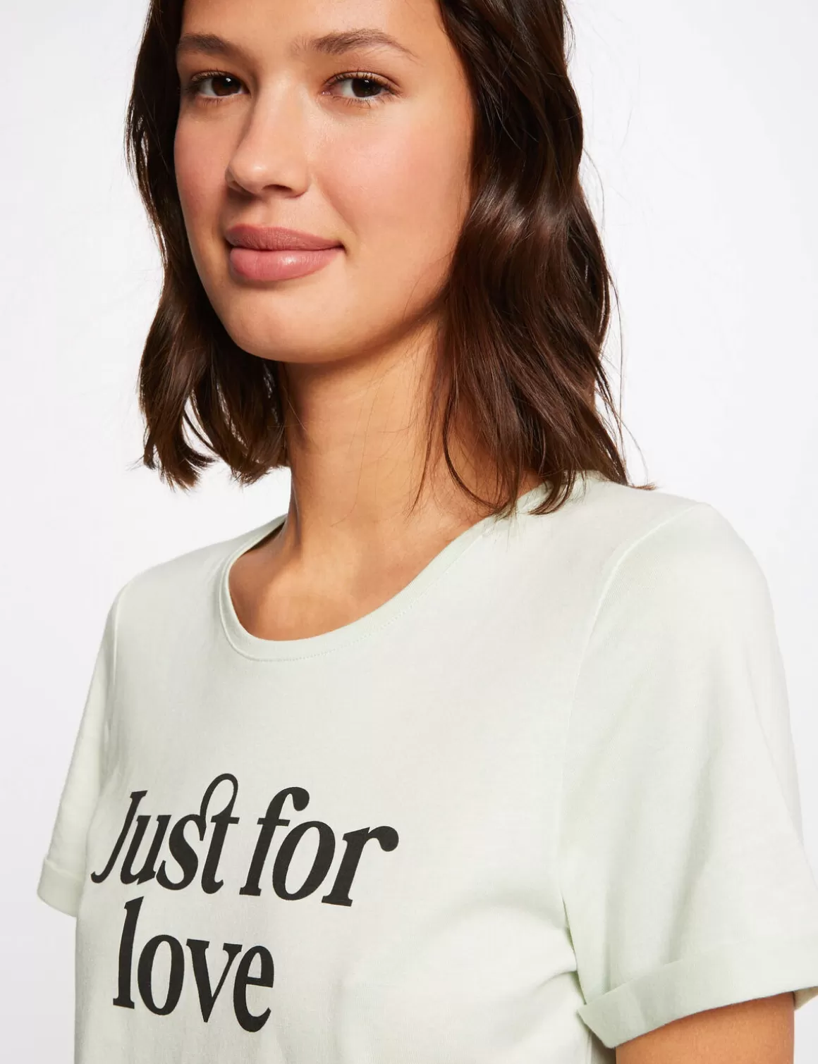 Morgan Tops Et T-Shirts>T-Shirt Manches Courtes A Inscription Vert Clair Femme | Vert_Clair