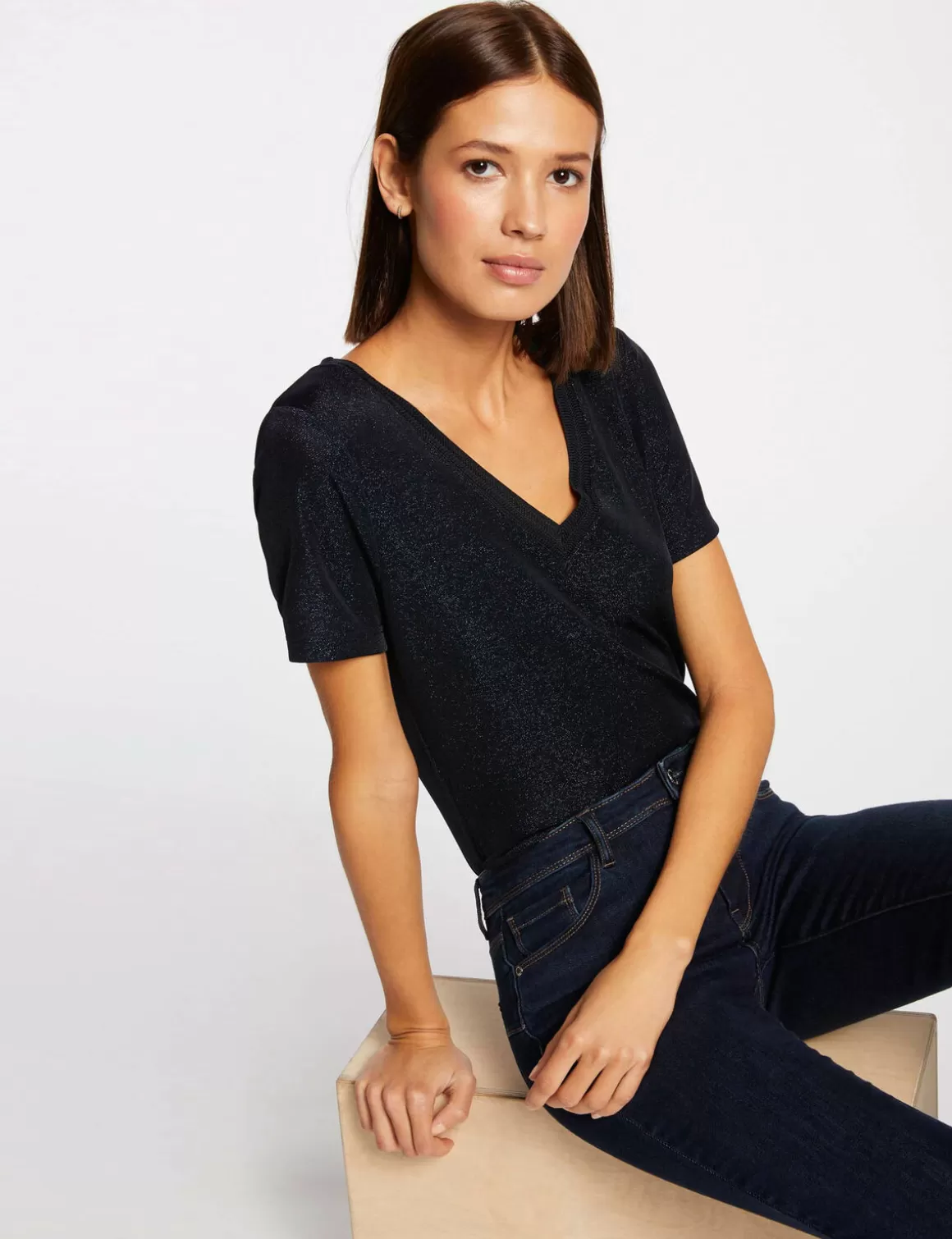 Morgan Tops Et T-Shirts>T-Shirt Manches Courtes Avec Col En V Femme | Marine