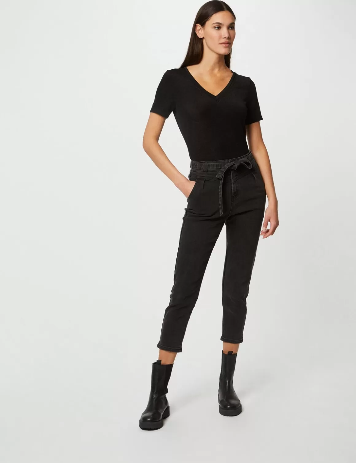 Morgan Tops Et T-Shirts>T-Shirt Manches Courtes Avec Col En V Femme | Noir