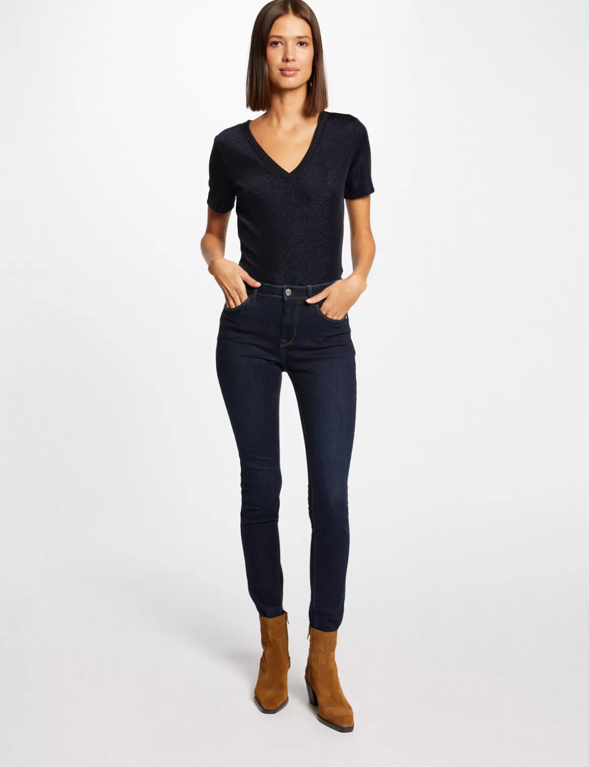 Morgan Tops Et T-Shirts>T-Shirt Manches Courtes Avec Col En V Femme | Marine