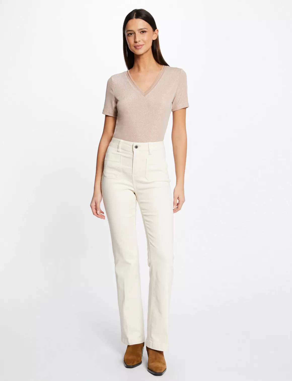 Morgan Tops Et T-Shirts>T-Shirt Manches Courtes Avec Col En V Femme | Rose