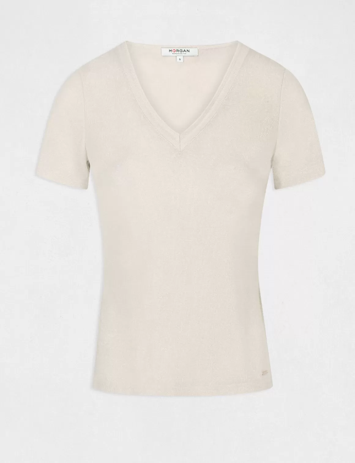 Morgan Tops Et T-Shirts>T-Shirt Manches Courtes Avec Col En V Femme | Ivoire