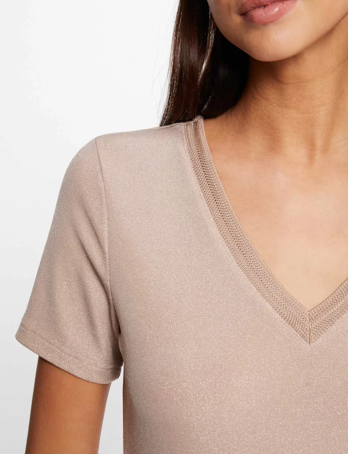 Morgan Tops Et T-Shirts>T-Shirt Manches Courtes Avec Col En V Femme | Rose