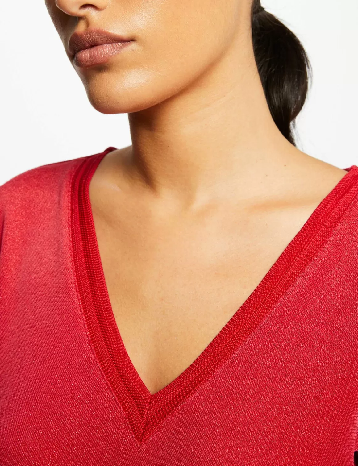 Morgan Tops Et T-Shirts>T-Shirt Manches Courtes Avec Col En V Femme | Framboise