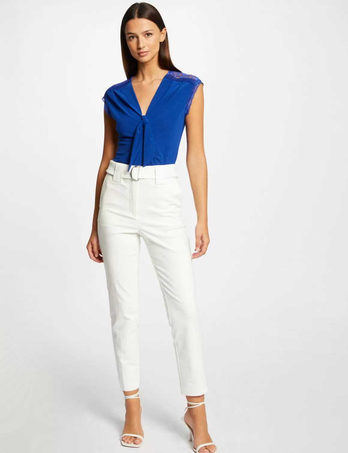 Morgan Tops Et T-Shirts>T-Shirt Manches Courtes Avec Noeud Bleu Electrique Femme | Bleu_Electrique