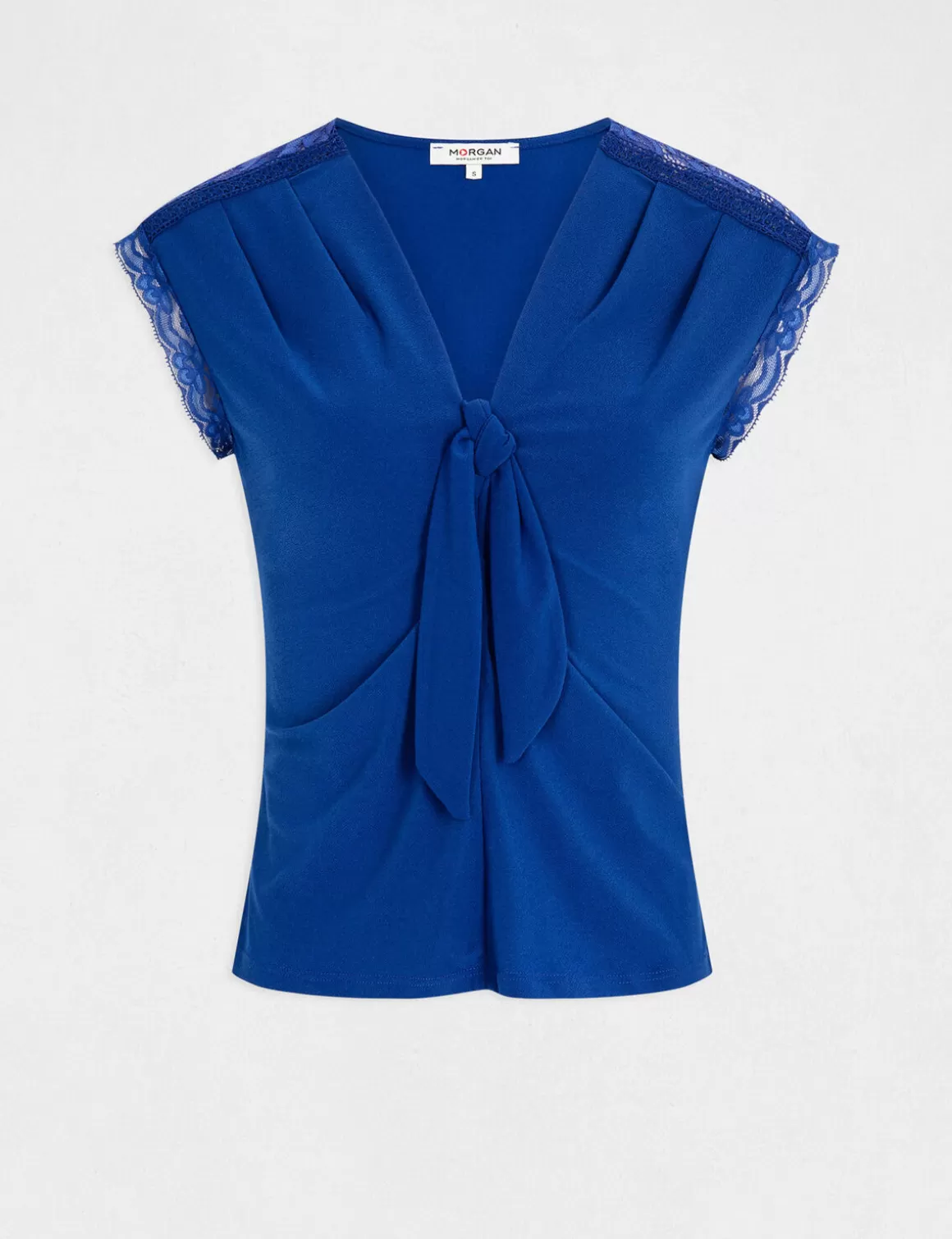 Morgan Tops Et T-Shirts>T-Shirt Manches Courtes Avec Noeud Bleu Electrique Femme | Bleu_Electrique