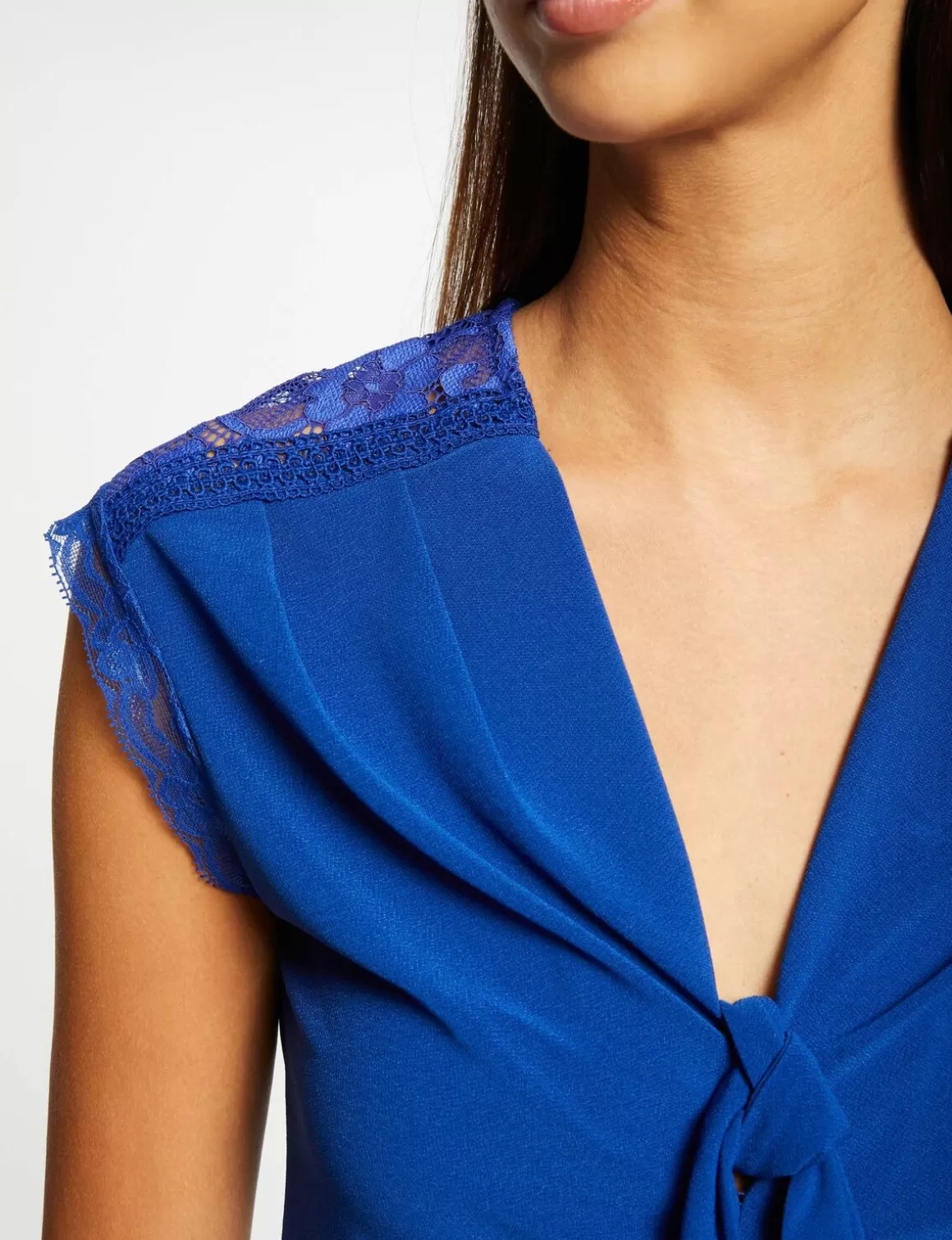Morgan Tops Et T-Shirts>T-Shirt Manches Courtes Avec Noeud Bleu Electrique Femme | Bleu_Electrique