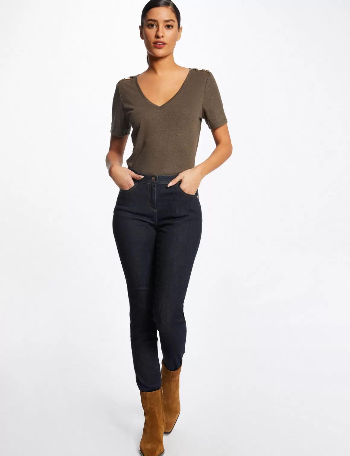 Morgan Tops Et T-Shirts>T-Shirt Manches Courtes Avec Ornements Vert Kaki Femme | Vert_Kaki