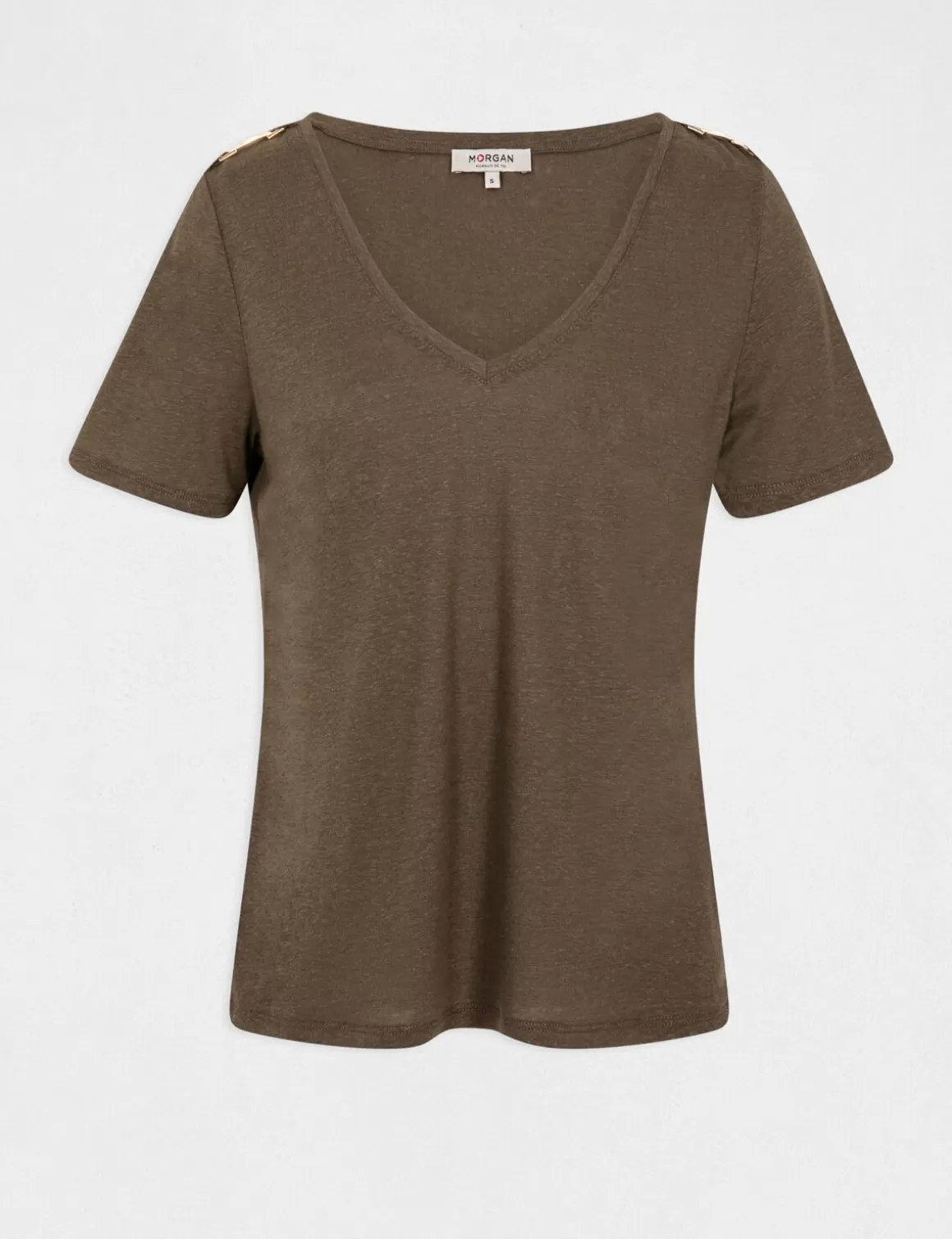 Morgan Tops Et T-Shirts>T-Shirt Manches Courtes Avec Ornements Vert Kaki Femme | Vert_Kaki