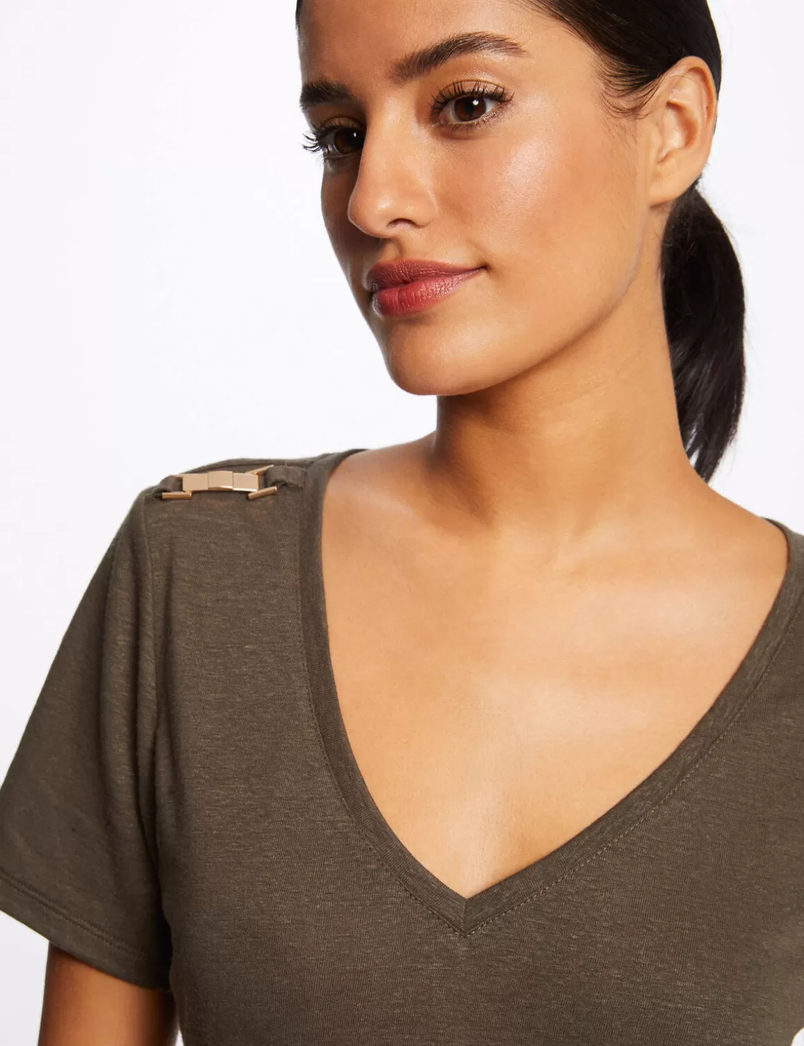 Morgan Tops Et T-Shirts>T-Shirt Manches Courtes Avec Ornements Vert Kaki Femme | Vert_Kaki