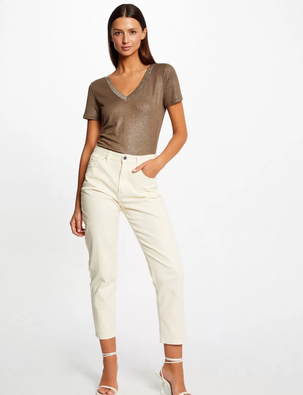 Morgan Tops Et T-Shirts>T-Shirt Manches Courtes Fils Metallises Vert Moyen Femme | Vert_Moyen