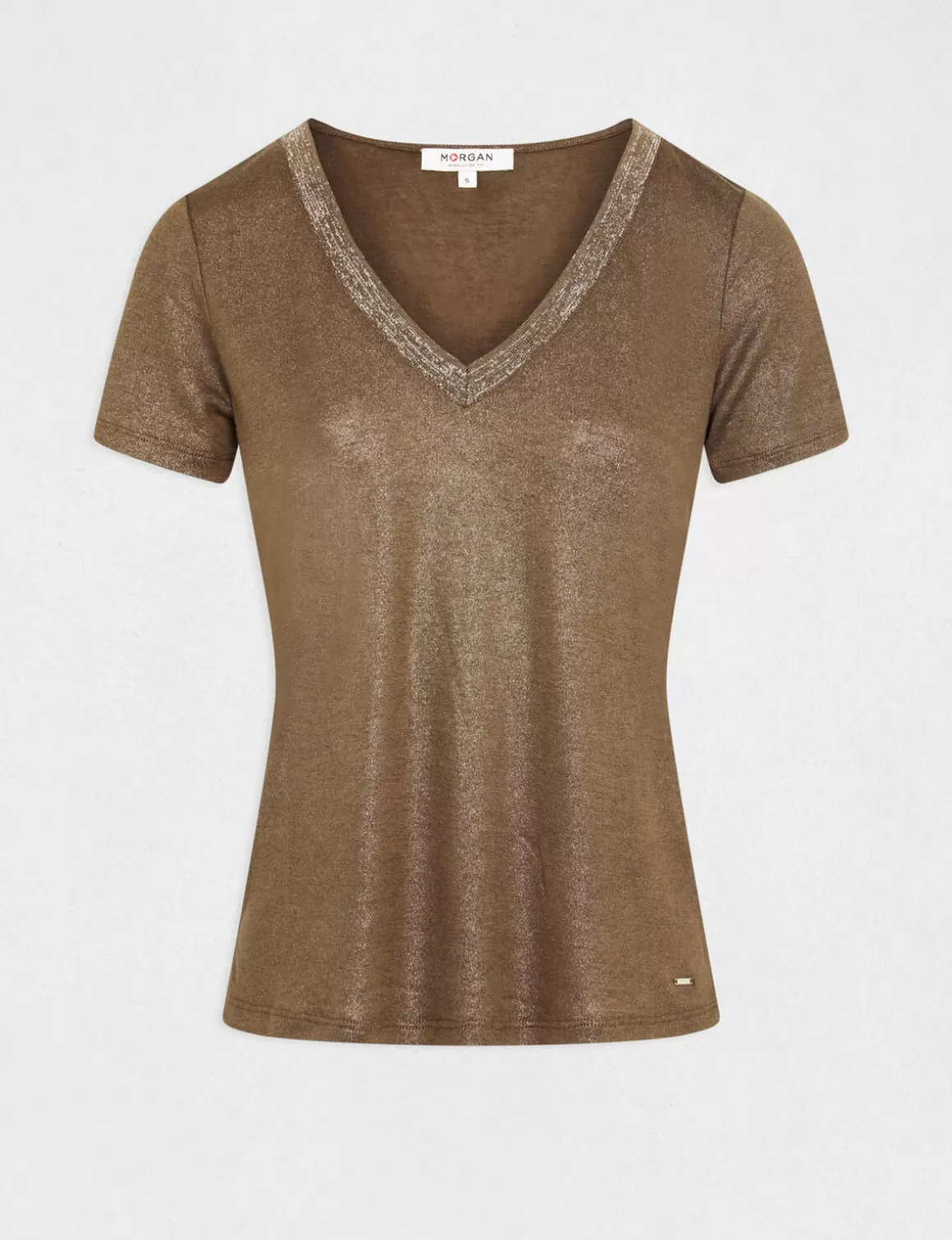 Morgan Tops Et T-Shirts>T-Shirt Manches Courtes Fils Metallises Vert Moyen Femme | Vert_Moyen
