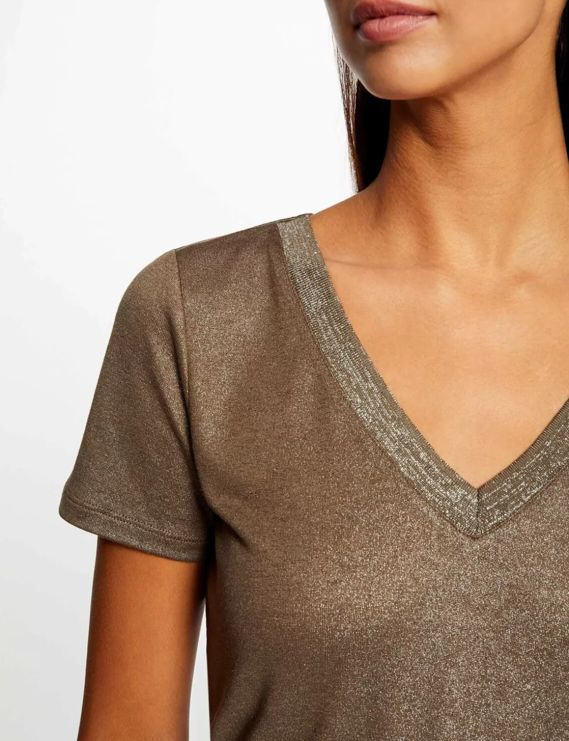 Morgan Tops Et T-Shirts>T-Shirt Manches Courtes Fils Metallises Vert Moyen Femme | Vert_Moyen