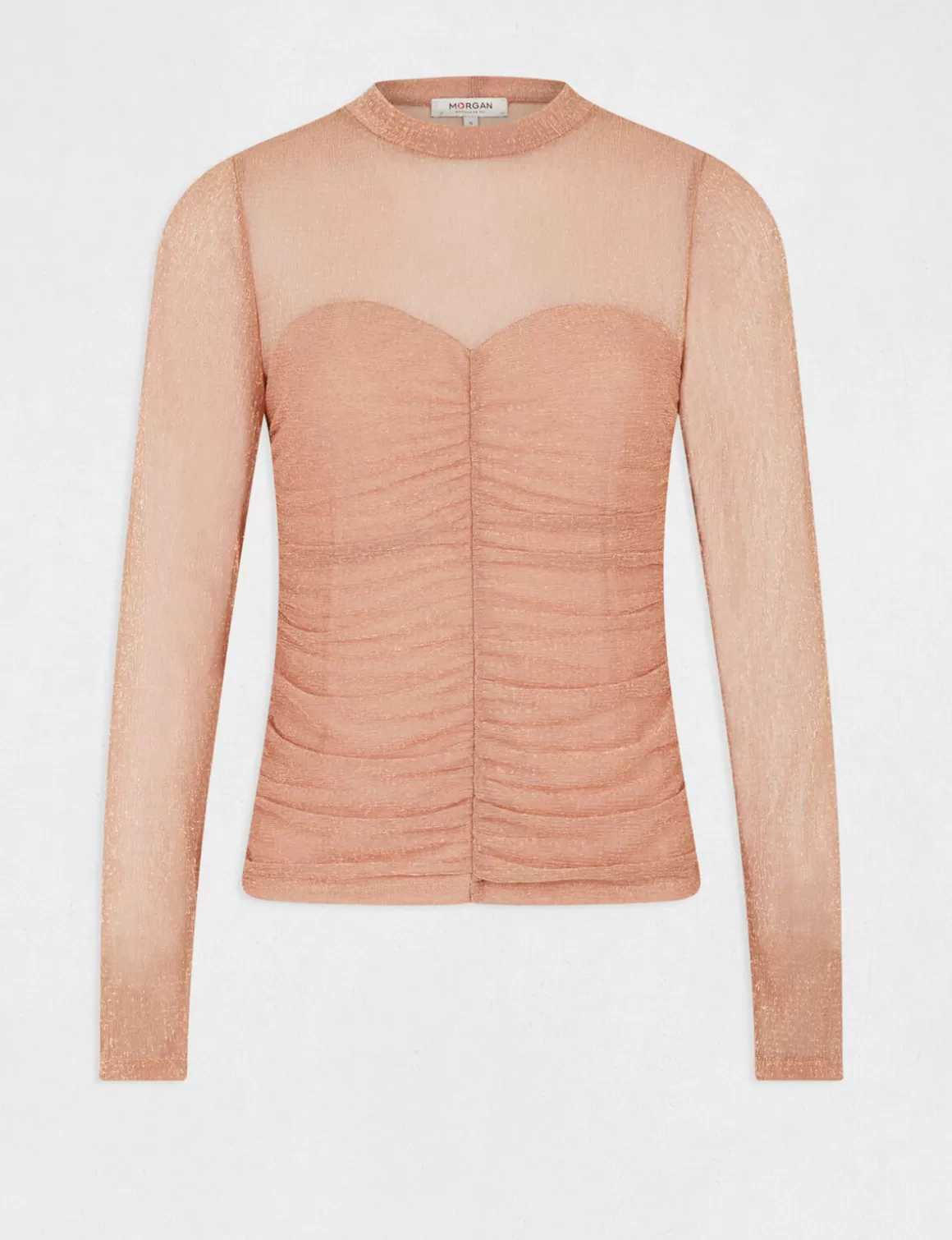 Morgan Tops Et T-Shirts>T-Shirt Manches Longues A Fronces Vieux Rose Femme | Vieux_Rose