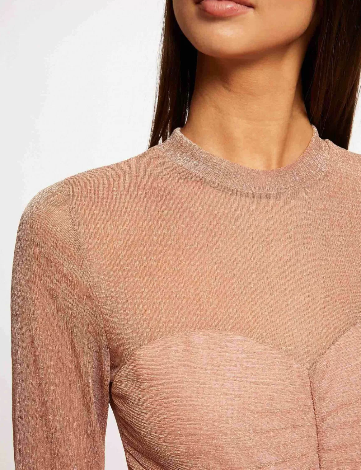 Morgan Tops Et T-Shirts>T-Shirt Manches Longues A Fronces Vieux Rose Femme | Vieux_Rose