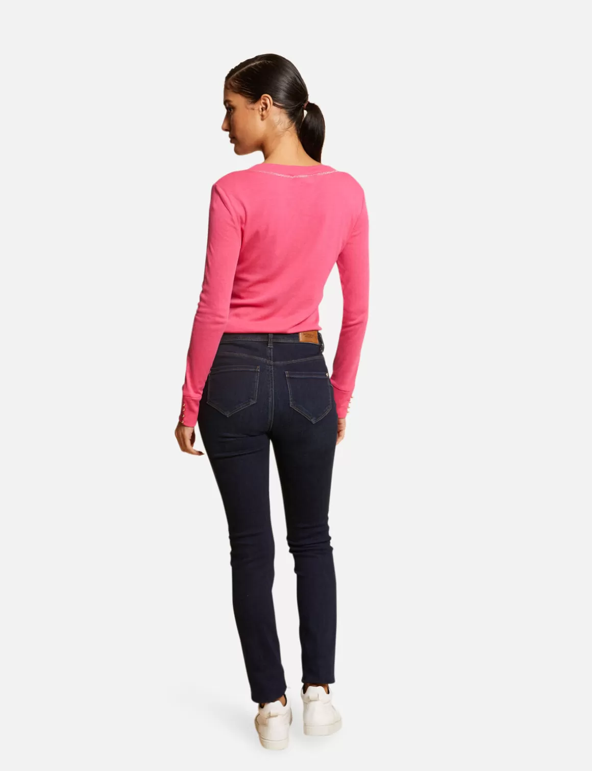 Morgan Tops Et T-Shirts>T-Shirt Manches Longues Avec Col En V Femme | Fuchsia
