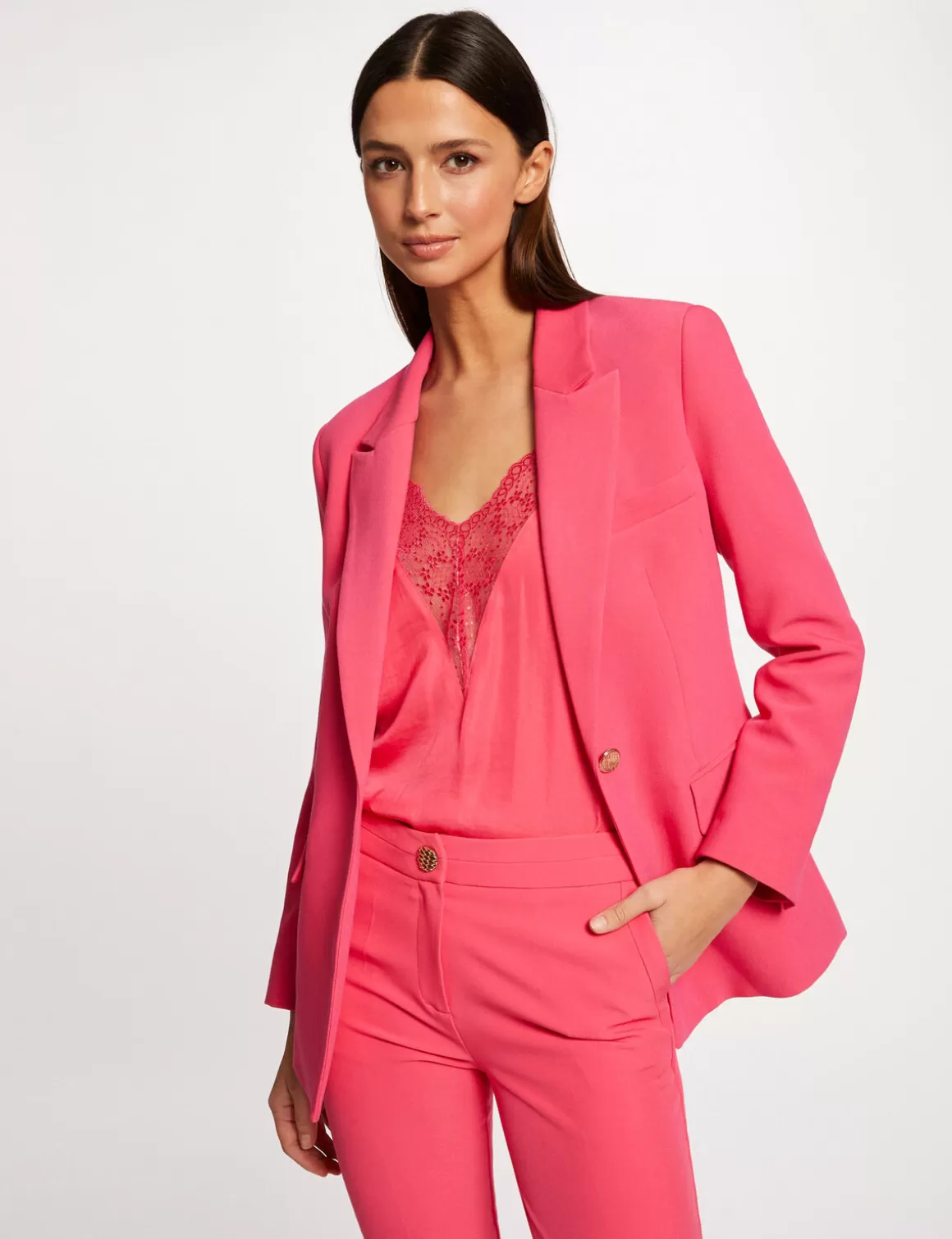 Morgan Vestes Et Blousons>Veste Cintree Col Crante A Revers Rose Moyen Femme | Rose_Moyen
