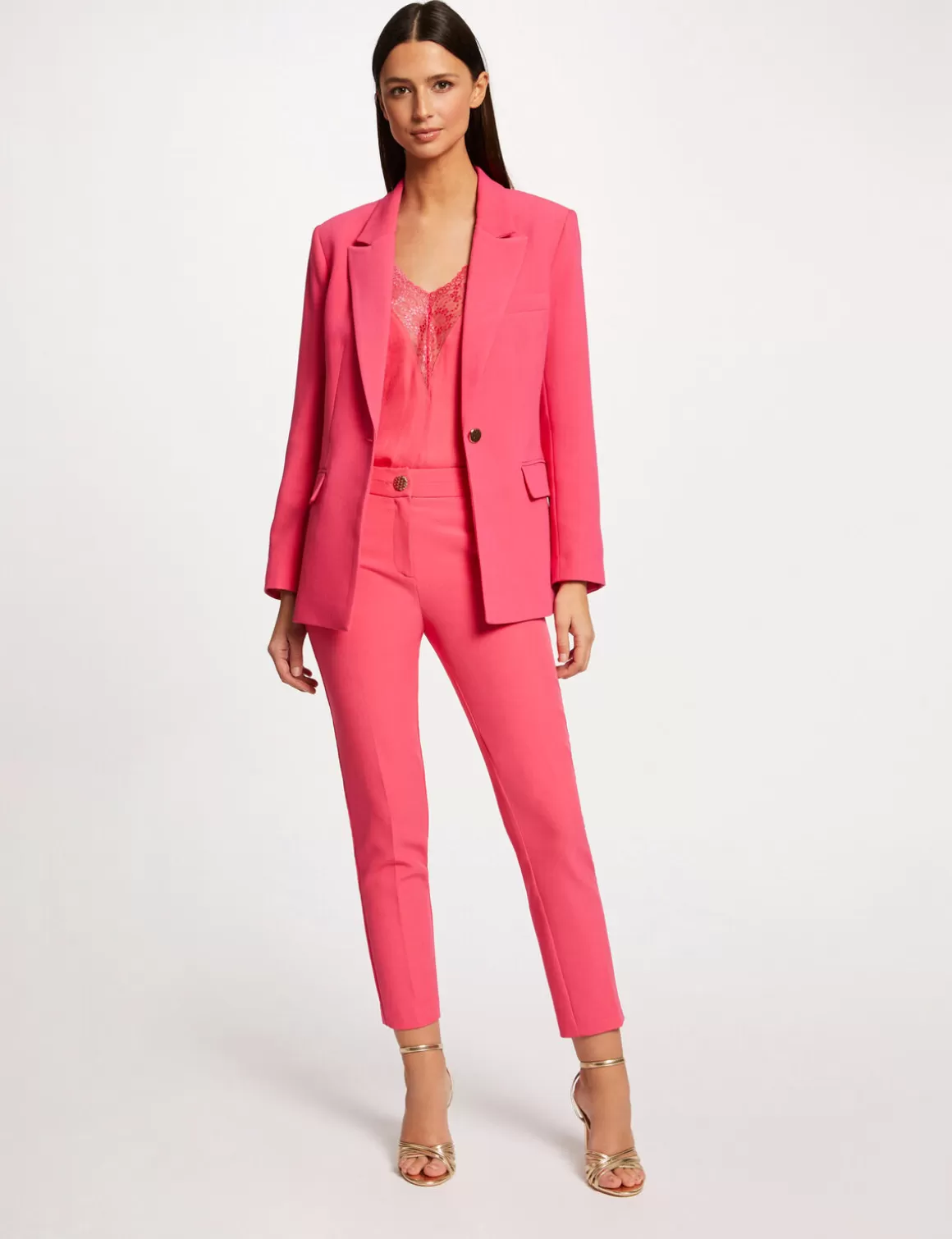 Morgan Vestes Et Blousons>Veste Cintree Col Crante A Revers Rose Moyen Femme | Rose_Moyen