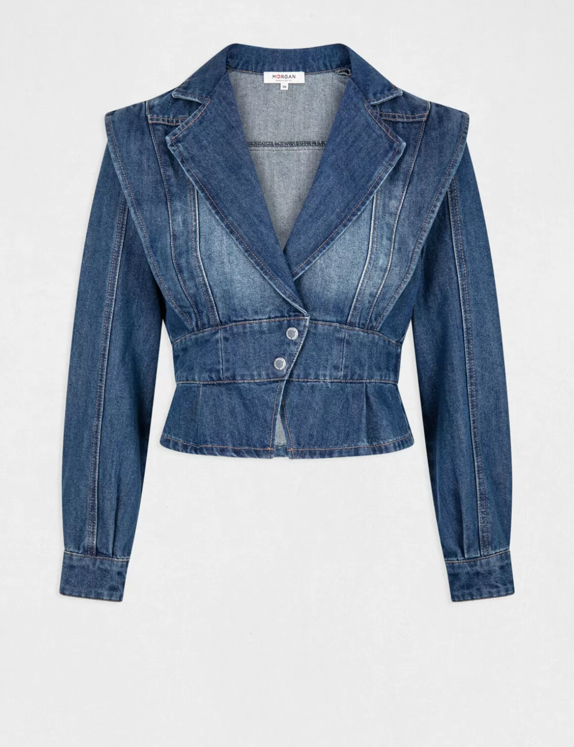 Morgan Vestes Et Blousons>Veste Cintree En Jean Avec Epaulettes Jean Stone Femme | Jean_Stone