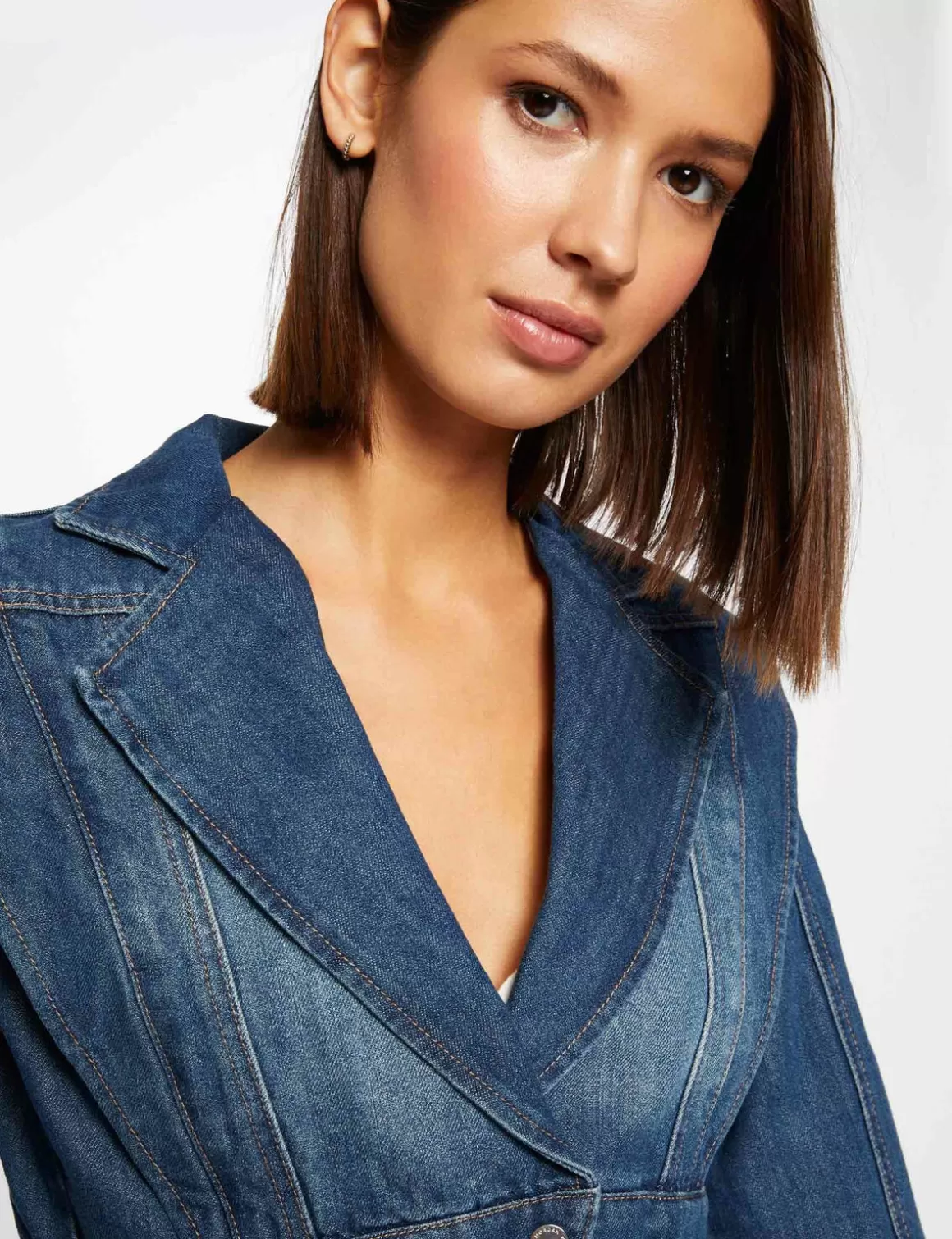 Morgan Vestes Et Blousons>Veste Cintree En Jean Avec Epaulettes Jean Stone Femme | Jean_Stone