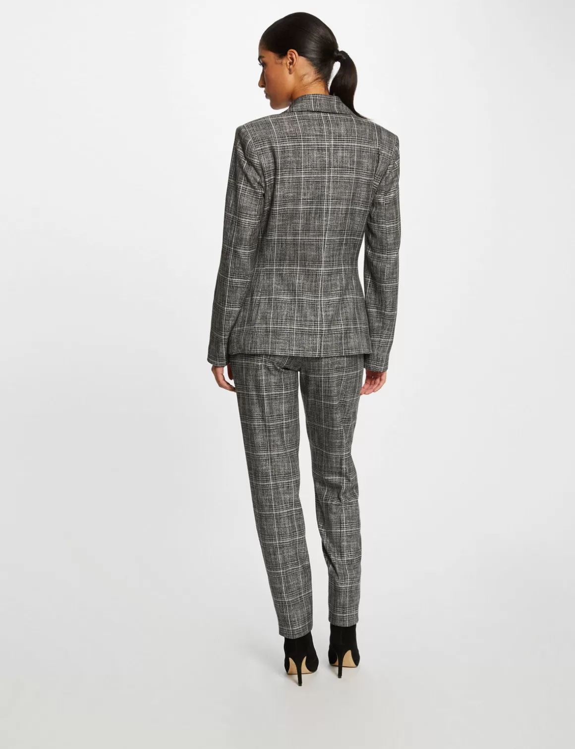 Morgan Ensembles Et Tailleurs>Veste Tailleur City Droite A Carreaux Gris Moyen Femme | Gris_Moyen