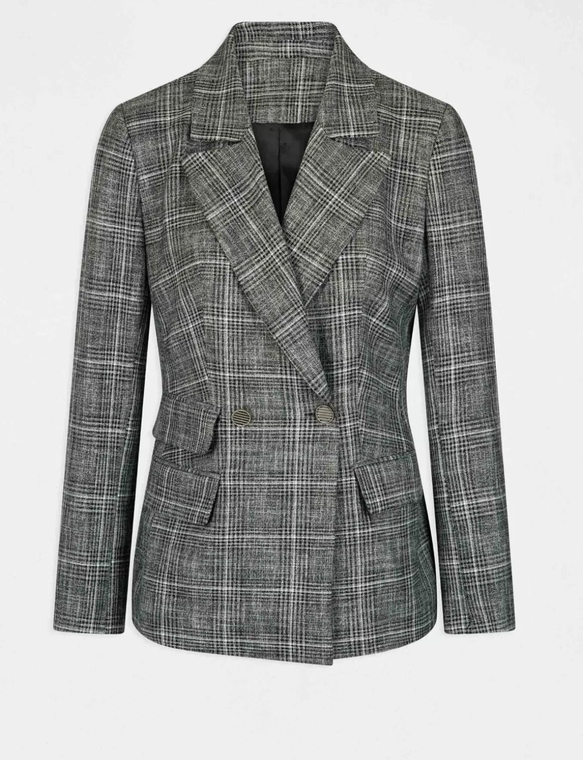 Morgan Ensembles Et Tailleurs>Veste Tailleur City Droite A Carreaux Gris Moyen Femme | Gris_Moyen