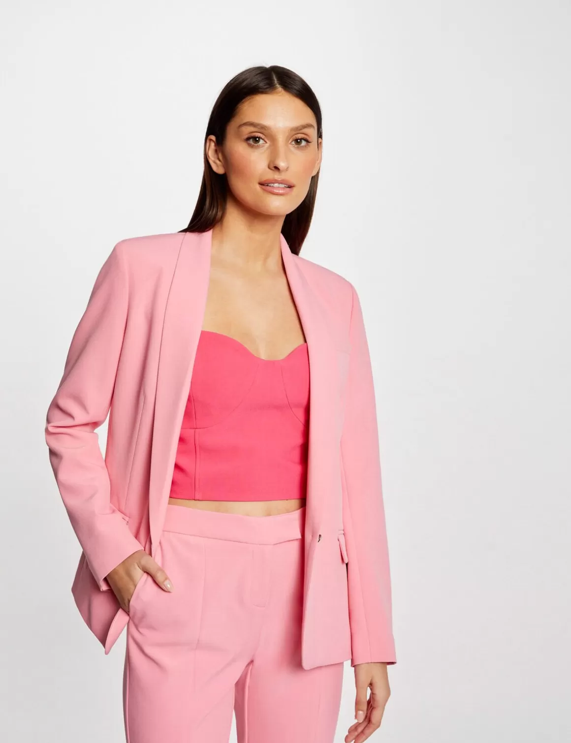 Morgan Ensembles Et Tailleurs>Veste Tailleur Droite Avec Col Chale Rose Clair Femme | Rose_Clair